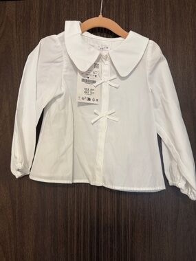 Zara White Girls' Long-Sleeve Blouse with Peter Pan Collar